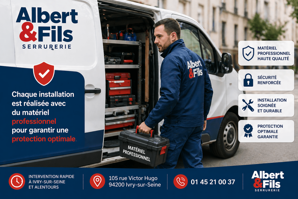 Serrurier à Ivry-sur-Seine avec camionnette équipée de matériel professionnel pour installation et sécurisation de serrures