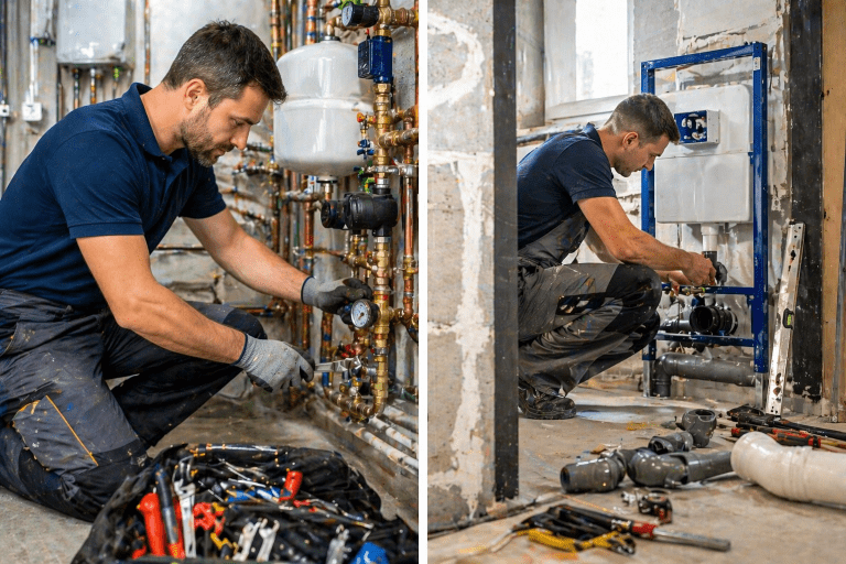 Plombier professionnel installant un système de chauffage et réseau de tuyauterie à Ivry-sur-Seine 94200