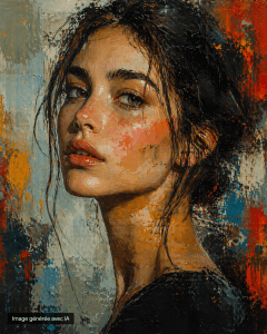 Portrait artistique d’une femme en peinture contemporaine avec expression émotionnelle – image générée avec l’IA