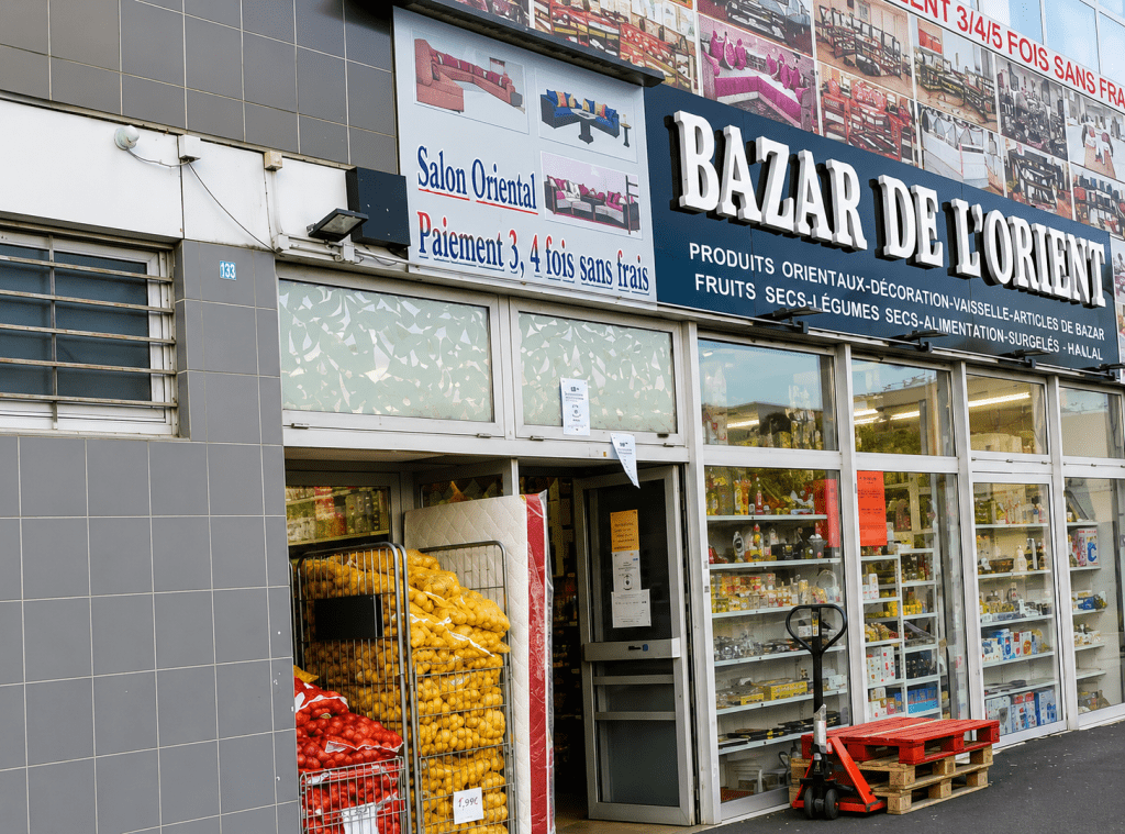 Façade du magasin Bazar de L’Orient à Vitry-sur-Seine proposant produits alimentaires, produits orientaux, fruits secs, produits du monde et articles du quotidien.