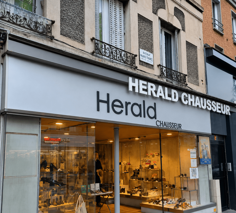 Façade du magasin Hérald Chausseur à Ivry-sur-Seine proposant chaussures pour femmes, hommes et enfants