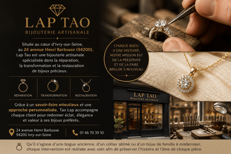 Bijouterie Lap Tao à Ivry-sur-Seine spécialisée dans la réparation, la transformation et la restauration de bijoux précieux et anciens