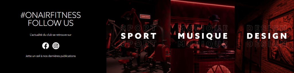 Univers ON AIR Fitness à Ivry-sur-Seine avec ambiance sportive moderne, espace musculation et design fitness premium