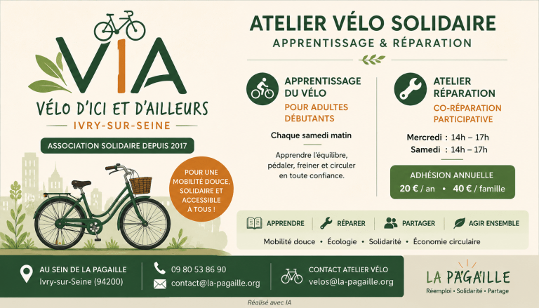 Carte de visite de Vélo d’Ici et d’Ailleurs à Ivry-sur-Seine, atelier vélo solidaire et apprentissage du vélo pour adultes
