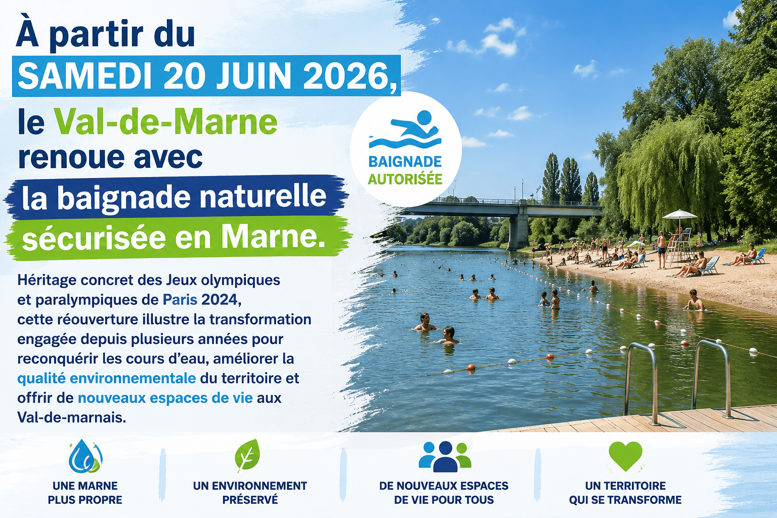 Réouverture de la baignade naturelle sécurisée en Marne dans le Val-de-Marne à partir du 20 juin 2026