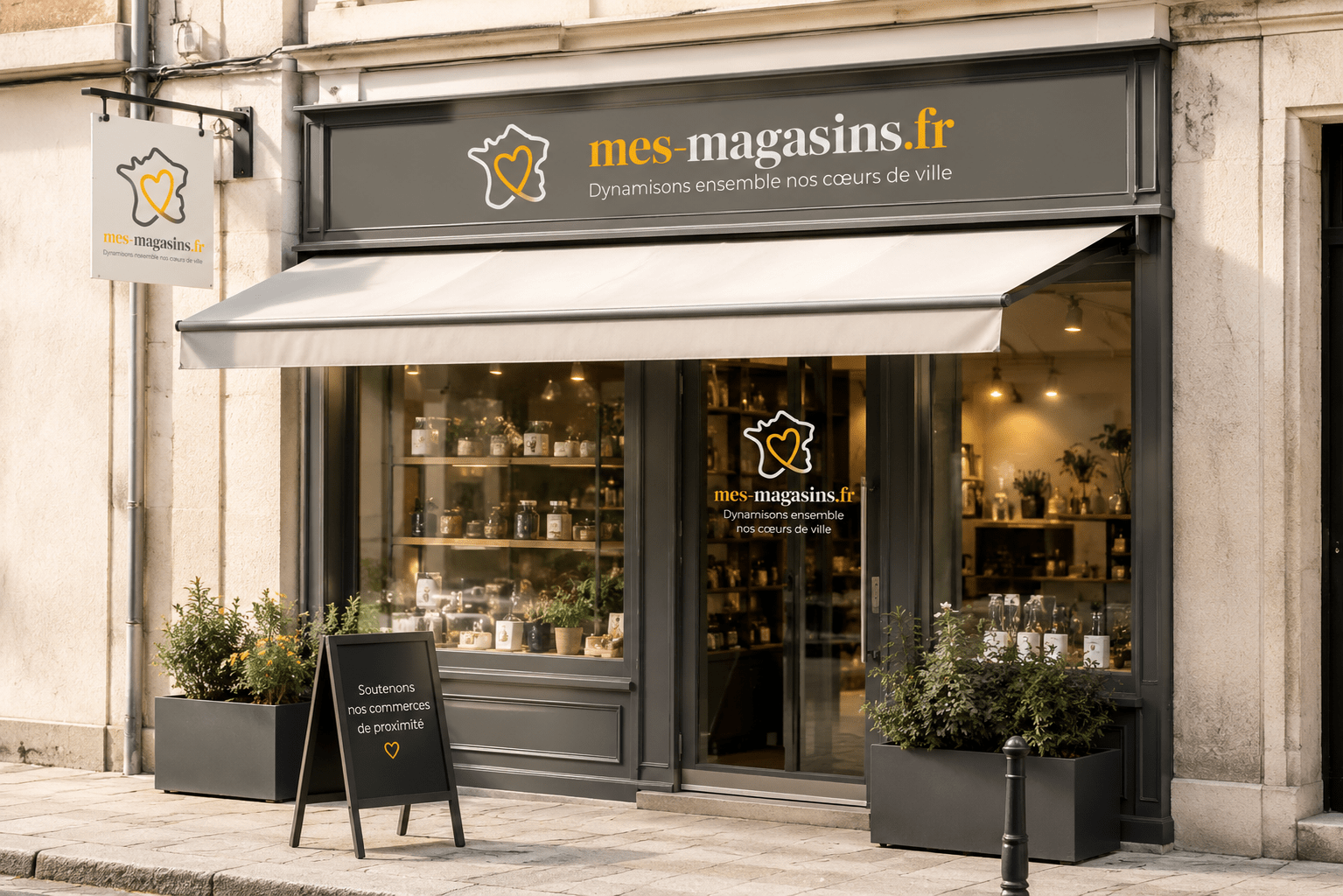 Boutique de proximité aux couleurs de Mes Magasins dans un centre-ville dynamique