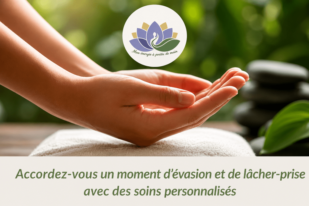 Mains ouvertes symbolisant la détente et le bien-être lors d'un soin personnalisé de réflexologie, shiatsu et thérapies naturelles.