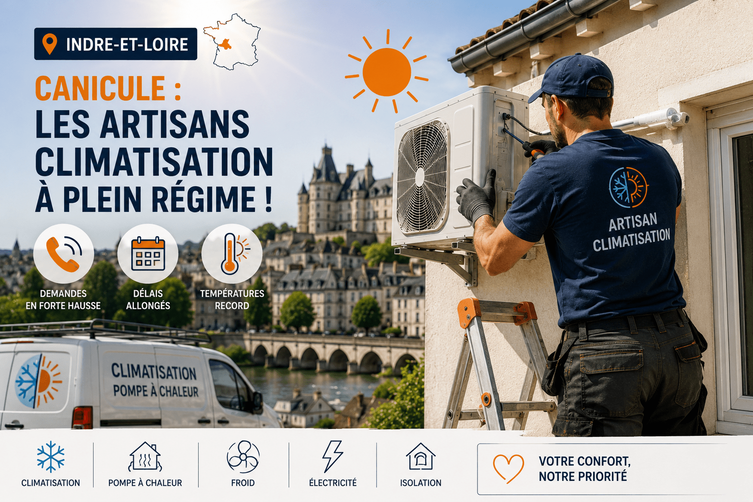 Artisan de la climatisation intervenant en Indre-et-Loire pendant la canicule