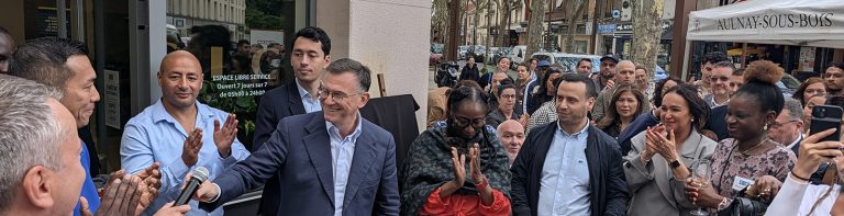 Inauguration de l'initiative Esprit d'Aulnay en faveur des commerces de proximité à Aulnay-sous-Bois (93600), en Seine-Saint-Denis.