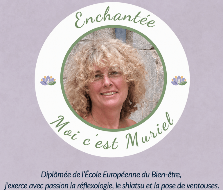 Muriel, réflexologue diplômée, praticienne en shiatsu et pose de ventouses – accompagnement bien-être personnalisé.