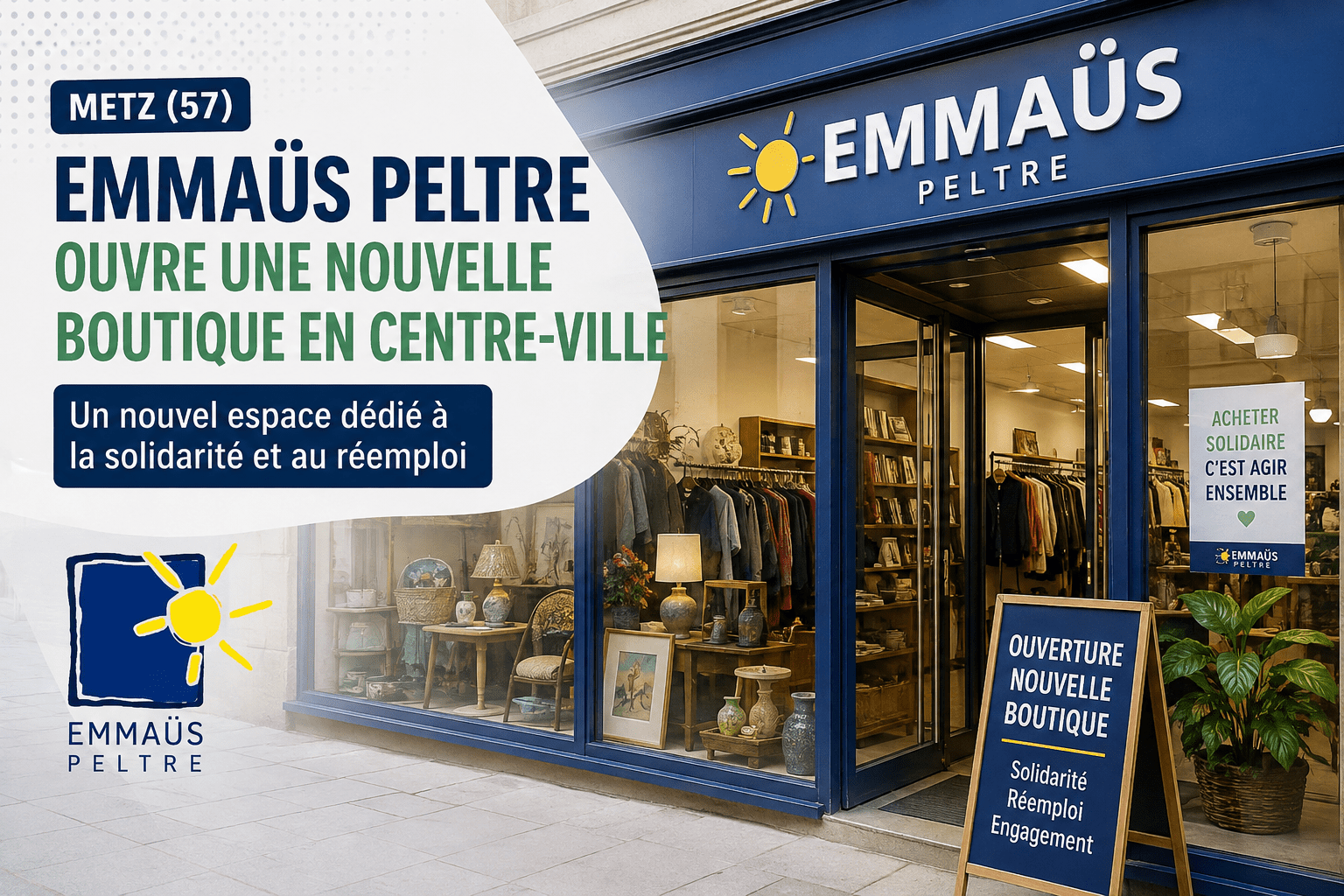 Emmaüs Peltre ouvre une nouvelle boutique en centre-ville de Metz, un espace dédié à la solidarité, au réemploi et à l'économie circulaire.