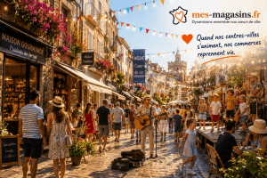 Fête d'Agde dans le centre historique avec commerces de proximité, animations estivales et visiteurs - Association MES MAGASINS