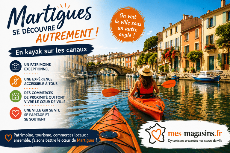 Balade en kayak sur les canaux de Martigues avec les commerces de proximité du centre-ville – Association MES MAGASINS