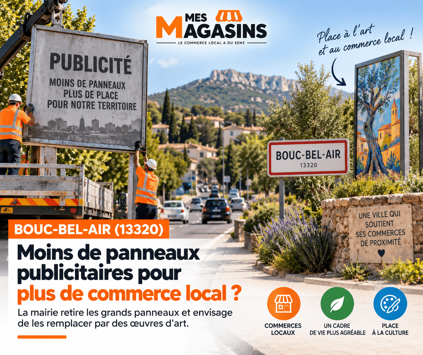 Bouc-Bel-Air (13320) retire des panneaux publicitaires pour favoriser le commerce local