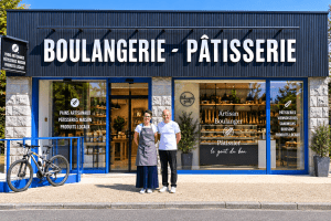 Façade d'une boulangerie-pâtisserie artisanale proposant pains, pâtisseries et produits locaux