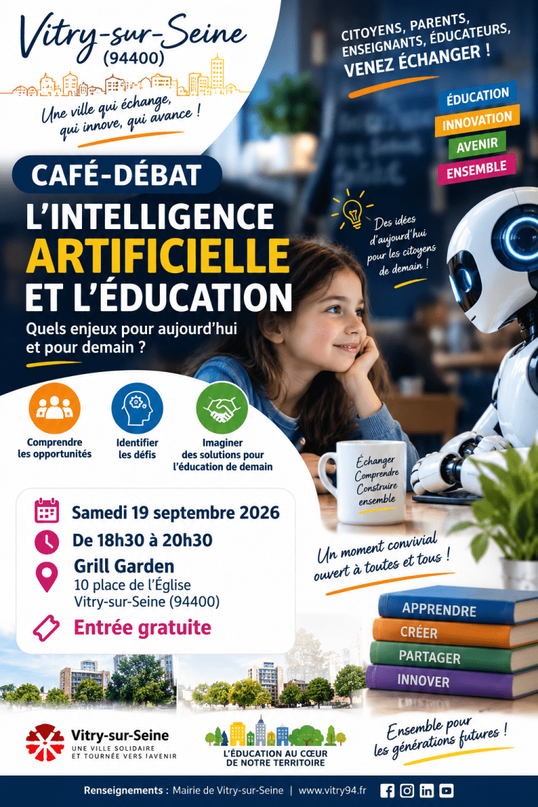 Café-débat sur l’intelligence artificielle et l’éducation à Vitry-sur-Seine (94400), samedi 19 septembre 2026