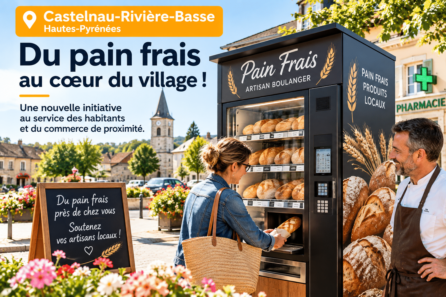 Machine à pain installée à Castelnau-Rivière-Basse (65700) pour proposer du pain frais aux habitants