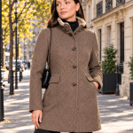Manteau femme taupe avec col fourrure – Mode hiver
